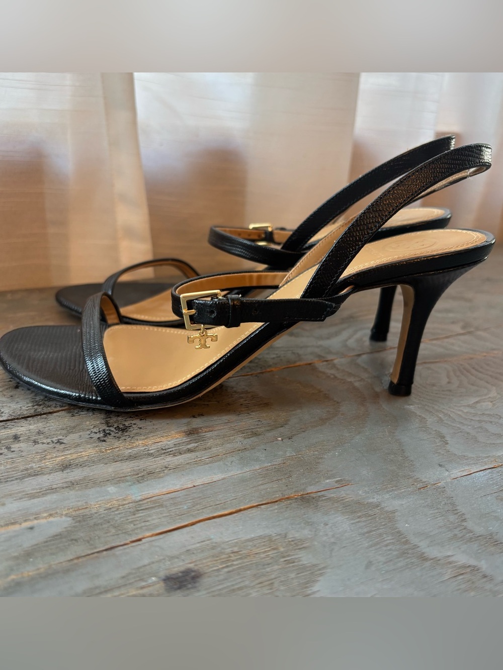 Tory Burch Black Leather Penelope Slingback Sandals | size 8.5